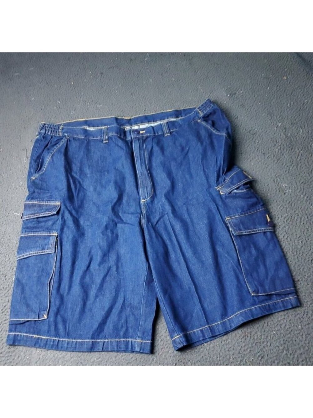 KingSize Cargo Jean Shorts Mens 46 Big Tall Blue Cotton Denim Jorts y2K Elastic